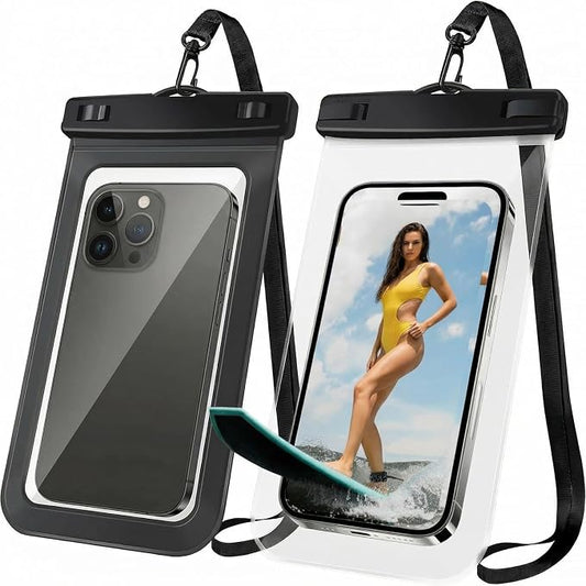 2 Pack Universal Waterproof Case, Waterproof Phone Pouch Compatible for iPhone 17 16 15 14 13 12 Pro Max Plus Up to 7"，Cruise Ship Essentials，Beach Cruise Ship Essentials, Black & Clear