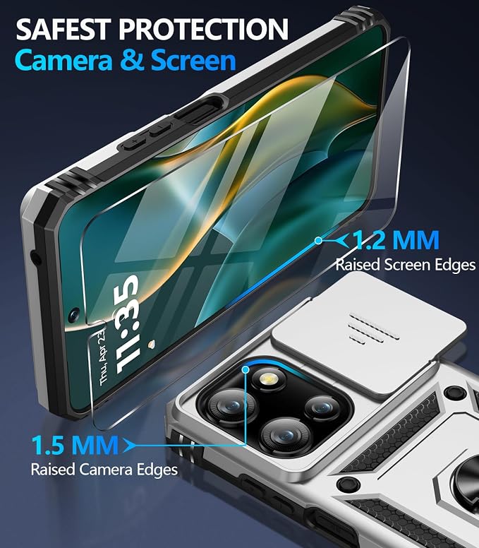 Taisairu for Motorola Moto G 2025/G 2026/G Play 2026 Case with Screen Protector & Slide Camera Lens Cover, Built-in Ring Stand Case for Moto G 2026/G 2025/G Play 2026 (Silver)