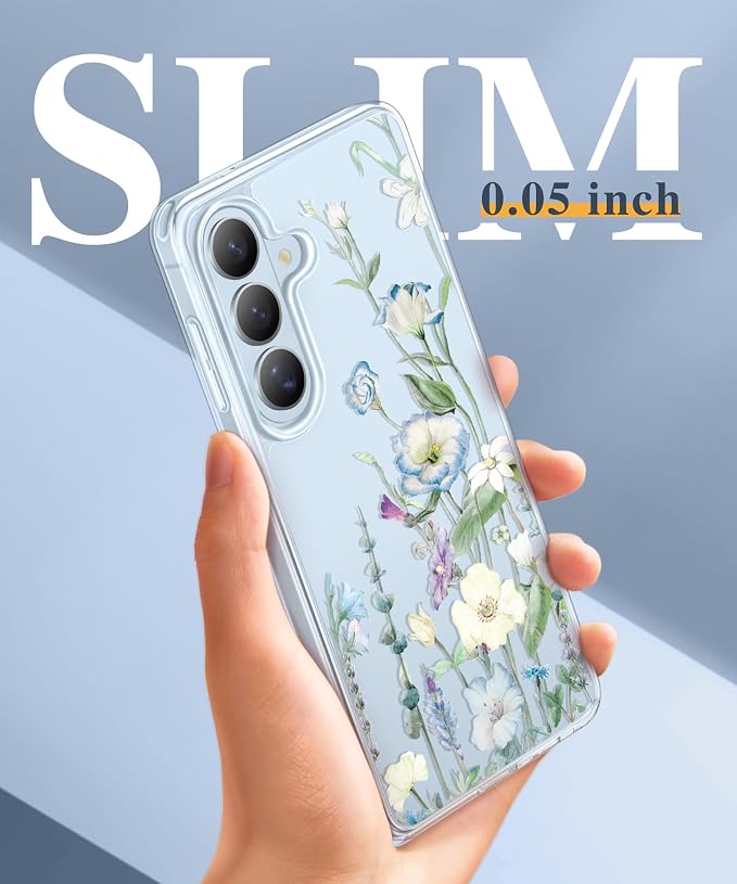 GVIEWIN for Samsung Galaxy S26 Plus Case, Clear Floral Slim Shockproof Protective Women Phone Case, Non-Yellowing, with Screen Protector&Camera Lens Protector for S26 Plus 6.7", Aquilegia/White