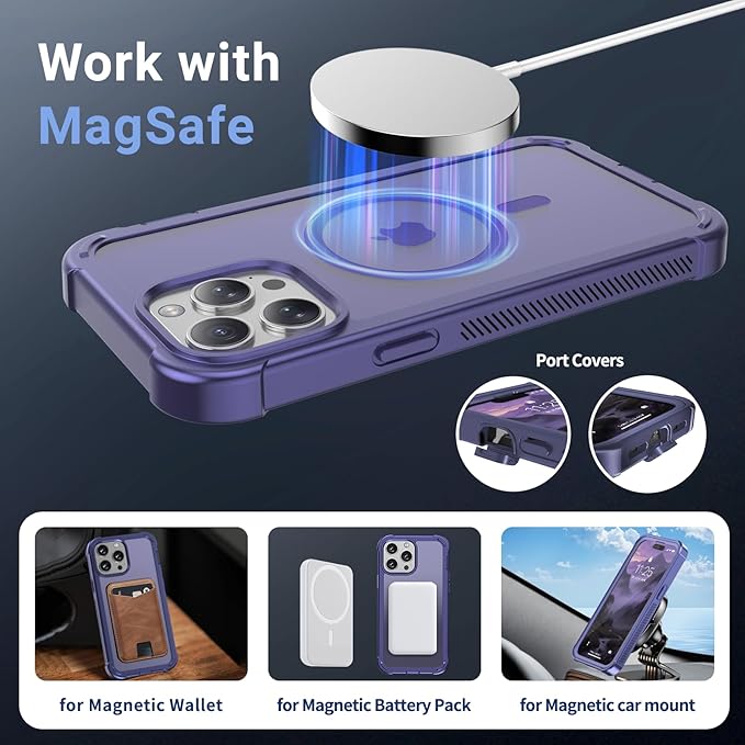 jaroco Magnetic for iPhone 14 Pro Max Case, [Compatible with MagSafe][Military Grade Drop Protection][Heavy Duty Protection][Non-Slip][Shockproof] 2-Layer Durable Bumper Phone Case 6.7''-Dark Purple
