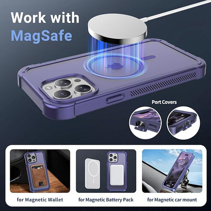 jaroco Magnetic for iPhone 14 Pro case, [Compatible with MagSafe][Military Grade Drop Protection][Heavy Duty Protection][Non-Slip][Shockproof] 2-Layer Durable Bumper Phone Case 6.1''-Dark Purple