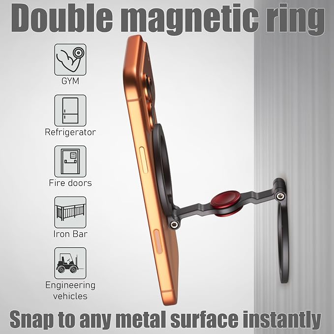 Magnetic Phone Stand & Fidget Spinner Combo for iPhone, MagSafe Compatible Dual Ring Grip, Foldable 360° Rotating Holder for Desk, Car, Gym, Travel, Stress Relief Finger Spinner