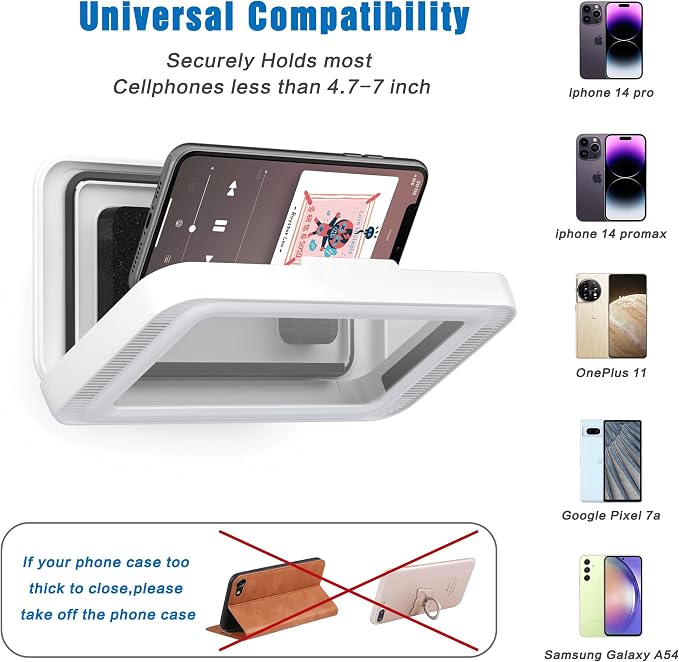 Waterproof Shower Phone Holder with 480° Rotation | Enhanced Sound Quality | Adjustable Arm Stand | Fits up to 7" Screens(White)