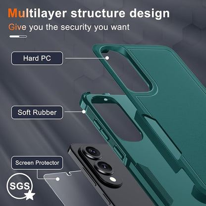 RMOCR Case for Samsung Galaxy S25 Edge, Full Body Heavy Duty Rugged Shockproof Protective Phone Cover with Lanyard Strap, Tempered Glass Screen Protector and Camera Lens Cover, Dark Green