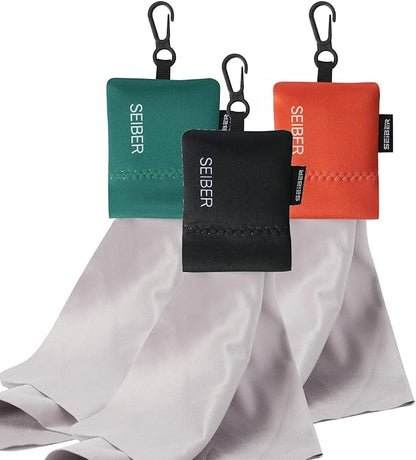 SEIBER Eyeglass Cleaning Microfiber Cloth - with Neoprene Pouch | 7 x 7 inch Glasses Cleaning Cloth for Sunglasses,Laptops, Cameras,Screen | Self-Closing Bottom(3PCS,BK OR GRN)