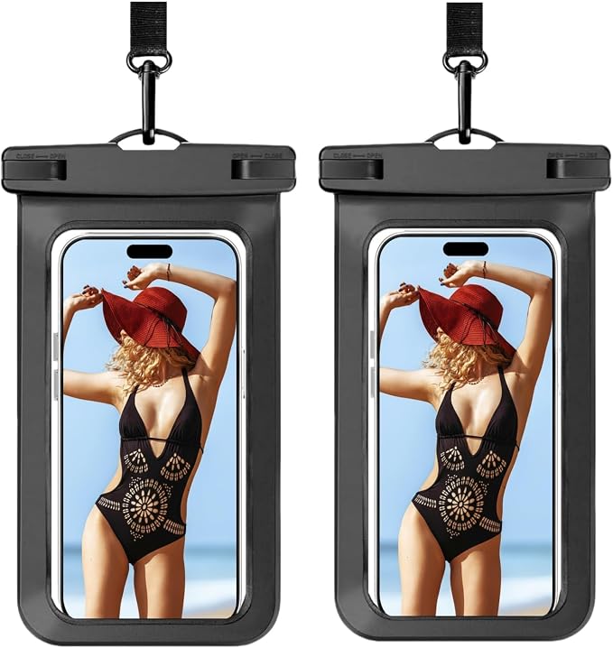 2 Pack Waterproof Phone Pouch, Universal Dry Bag Case Compatible for iPhone 17 16 15 14 13 12 Pro Max Plus, IPX8 Beach Cruise Ship Essentials, Black & Black - 7"