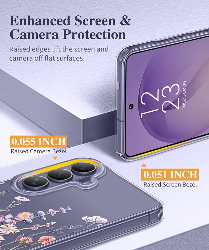 GVIEWIN for Samsung Galaxy S26 Plus Case, Clear Floral Slim Shockproof Protective Women Phone Case, Non-Yellowing, with Screen Protector&Camera Lens Protector for S26 Plus 6.7", Floratopia/Colorful