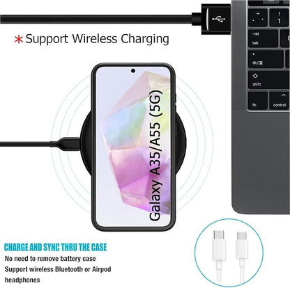 Battery Case for Galaxy A55/A35,Full Encircle[12000mAh]High Capacity Rechargeable Portable Charger Case Extended Battery Pack for Galaxy A55/A35(6.6inch)Wireless Charging Case with Carplay-Black