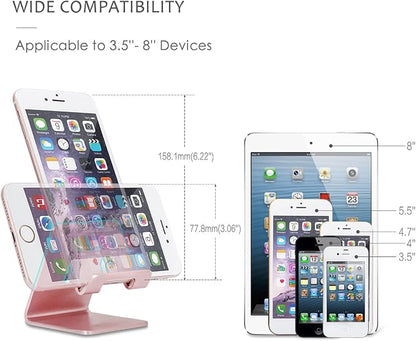 Cell Phone Stand, ZTON Aluminum Metal Tablet Stand, Mobile Phone Holder for iPhone iPad Samsung for Desk Table Bedroom Kitchen (Rose Gold)