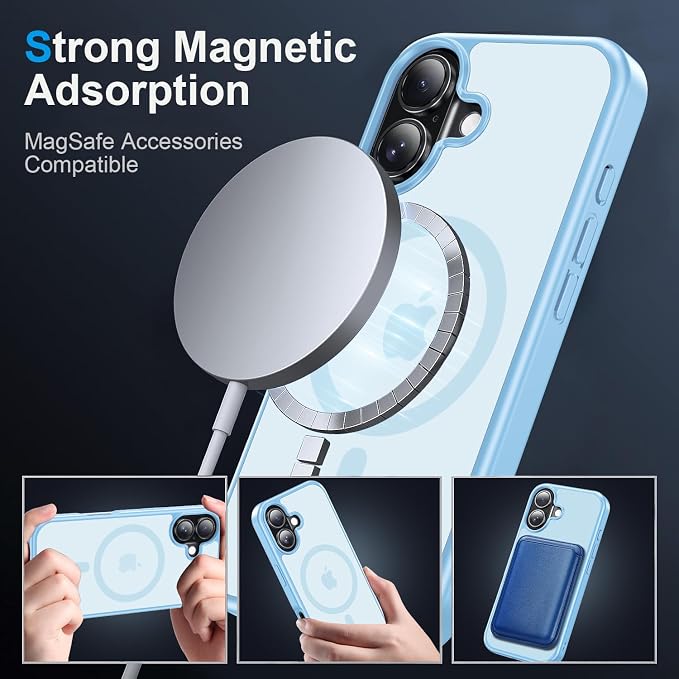 Strong Magnetic for iPhone 17 case [10Ft Military-Grade Protection] Compatible with fit MagSafe Shockproof Slim Thin Cover case for iPhone 17 6.3 inch, Light Blue