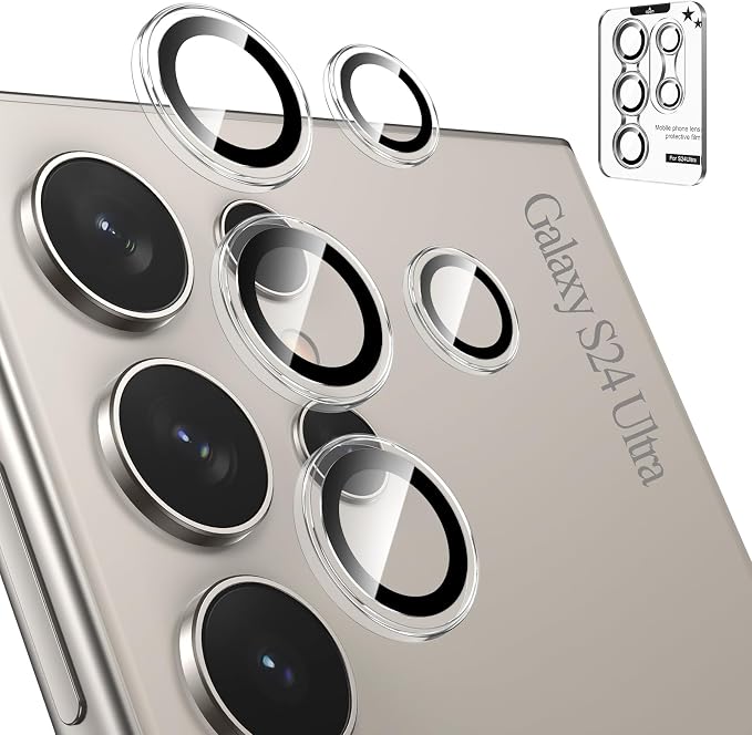 Tensea (3+2PCS for Samsung Galaxy S24 Ultra 5G Camera Lens Protector, 9H Tempered Glass Camera Cover Screen Protector Metal Individual Ring for S24 Ultra 5G 2024 [Installation Tray][Case Friendly]