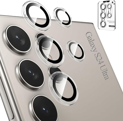 Tensea (3+2PCS for Samsung Galaxy S24 Ultra 5G Camera Lens Protector, 9H Tempered Glass Camera Cover Screen Protector Metal Individual Ring for S24 Ultra 5G 2024 [Installation Tray][Case Friendly]