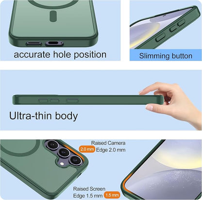 For Samsung Galaxy S24 Plus Case & S25 Plus Case [Compatible with Magsafe] Translucent Matte Magnetic,Slim Thin Duty Shockproof with 2pc Screen Protector Protection Case for S24 Plus/S25 Plus-green