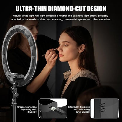 Ring Light with Stand and Phone Holder, 19" Ring Light Tripod for iPhone, Professional LED Circle Light with 78" Tripod, Selfie Ringlight for Live Streaming, Makeup, Barber, Tiktok, YouTube, Black