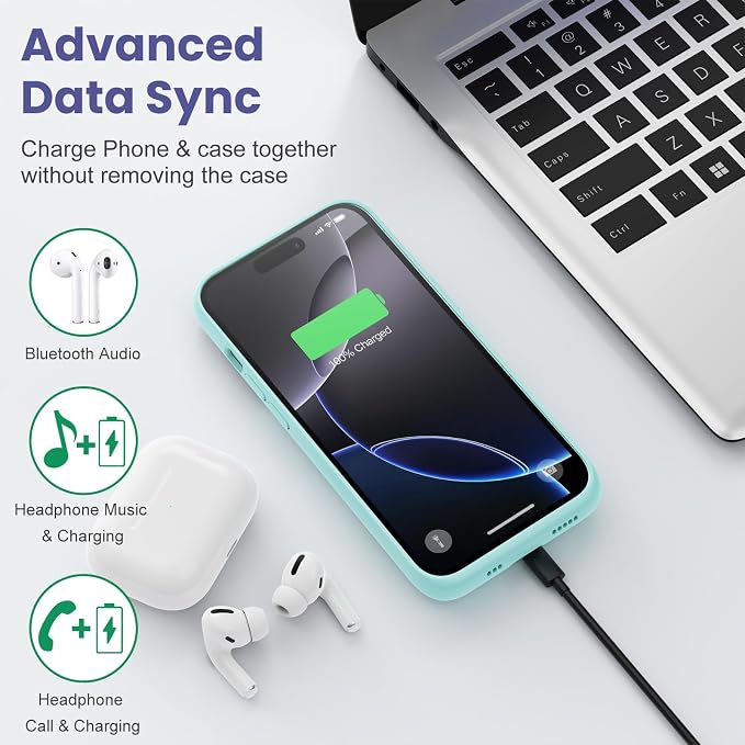 Battery Case for iPhone 16 Pro, [2025 Upgraded] 7500mAh Ultra-Slim Portable Smart Charging Case Rechargeable Protective Extended Charging Cover Only for iPhone 16Pro Battery Pack (6.3 Inch), Green