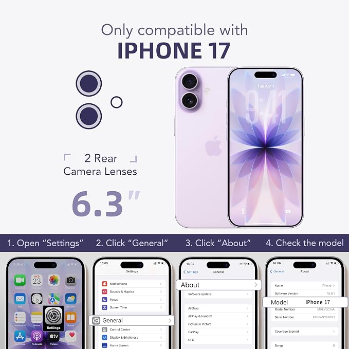 BERFY for iPhone 17 Case, Compatible with MagSafe, Built-in Privacy Screen Protector, Camera Protection, Shockproof Full Body Phone Case 6.3", Clear Lilac