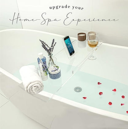 34" Supreme - Clear Acrylic Bathtub Tray Caddy Tub Shelf, Spa Board Luxury Bathroom Bath tub Table, Fits Across Bathtubs, Book, iPad and Wine Glass Holder (Supreme, 34")