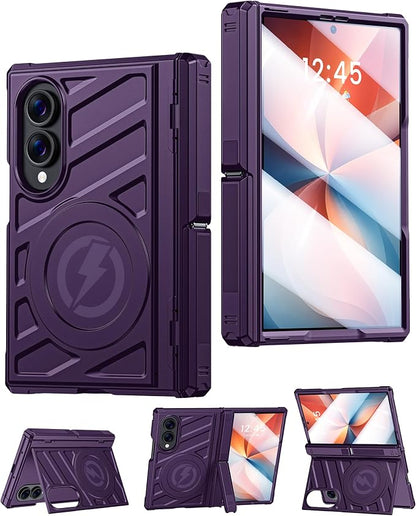 Protective Case for Samsung Galaxy Z Fold 8 5G 2026, Magnetic MagSafe Compatible, Full Hinge Protection, Dual Angle Kickstand, Shockproof Anti-Scratch TPU+PC Phone Cover Purple