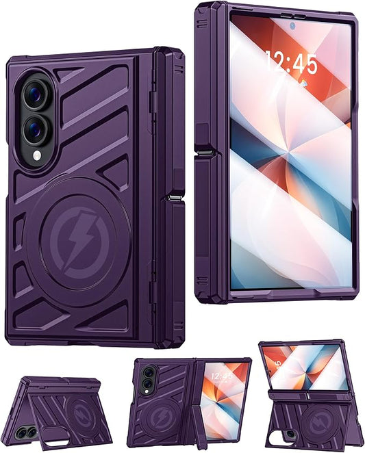 Protective Case for Samsung Galaxy Z Fold 8 5G 2026, Magnetic MagSafe Compatible, Full Hinge Protection, Dual Angle Kickstand, Shockproof Anti-Scratch TPU+PC Phone Cover Purple