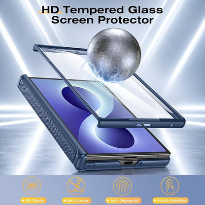 VEGO for Galaxy Fold 8 Case with Rugged Kickstand & Screen Protector, Blue | Hinge Protection[Rotating Stand][Slide Camera Cover]Hard PC Shockproof Protective Case for Samsung Z Fold 8