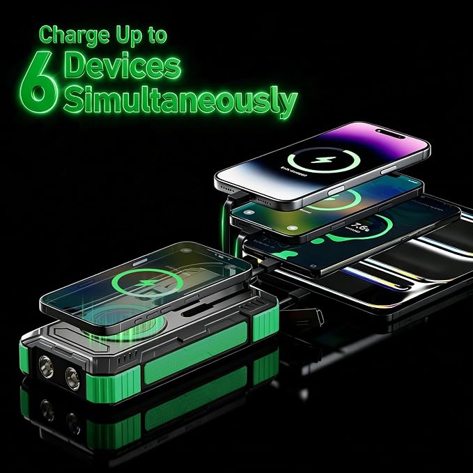 Solar Power Bank 49800mAh 22.5W QC3.0 Fast Charging Built in 4 Cables with USB C 6 Outputs & 2 Inputs for All Cell Phone Portable Wireless Charger Bright LED Flashlight Perfect for Camping