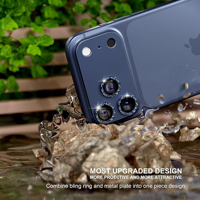 beuxece Compatible for iPhone 17 Pro Max Camera Lens Protector, Matte Metal Tempered Glass Rear Camera Screen Cover Accessories [Military Grade Shatterproof] [Strong Adsorption] - Glitter Blue