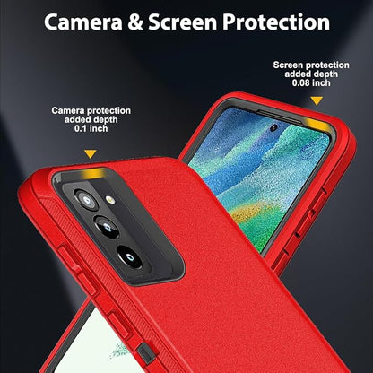 for Samsung Galaxy S21 FE Case with 2Pcs Screen Protector and 1Pcs Camera Lens Protector, Military Grade Heavy Duty Shockproof/Drop Proof/Dust Proof Case (Red/Black)