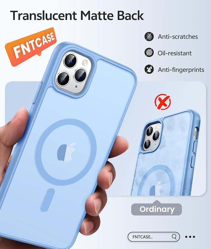 FNTCASE for iPhone 11 Pro Case: [Compatible with Magsafe] Translucent Matte Magnetic Phone Cover - Military Grade Drop Protection Shockproof Protective for iPhone 11Pro 2019 Cases - Light Blue