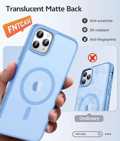 FNTCASE for iPhone 11 Pro Case: [Compatible with Magsafe] Translucent Matte Magnetic Phone Cover - Military Grade Drop Protection Shockproof Protective for iPhone 11Pro 2019 Cases - Light Blue