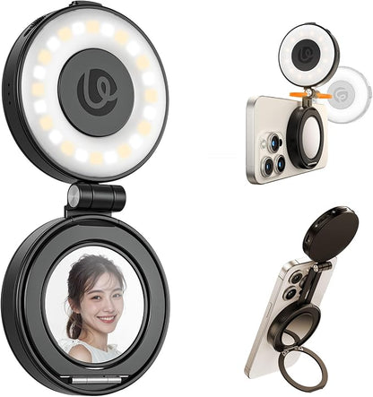 ULANZI LM23 Magnetic Selfie Light, Upgraded 360° Phone Selfie Ring Light for iPhone Magsafe, LED Phone Beauty Fill Lights with Mirror for Selfies/Video Calls/Conference/Vlogging/Photography - Black