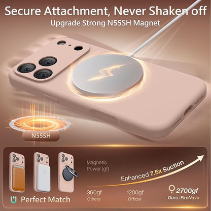 FireNova Magnetic for iPhone 17 Pro Max Case, Compatible with MagSafe, [Integrated Silicone Camera Control Button] [Camera Protection] Anti-Scratch Microfiber Lining Phone Case, 6.9", Pinksand