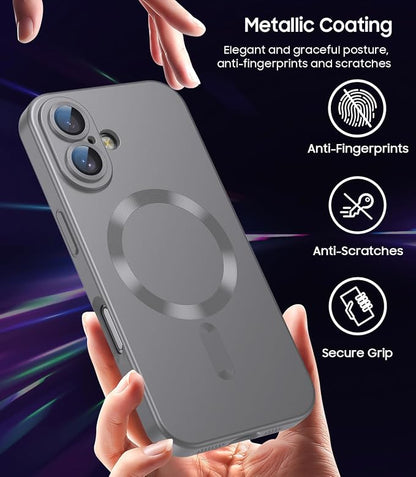 Magnetic for iPhone 17 Case [Compatible with MagSafe][Built-in Camera Lens Protector] Slim Thin Soft Silicone Bumper Shockproof Metallic Luster Phone Case (Gray)