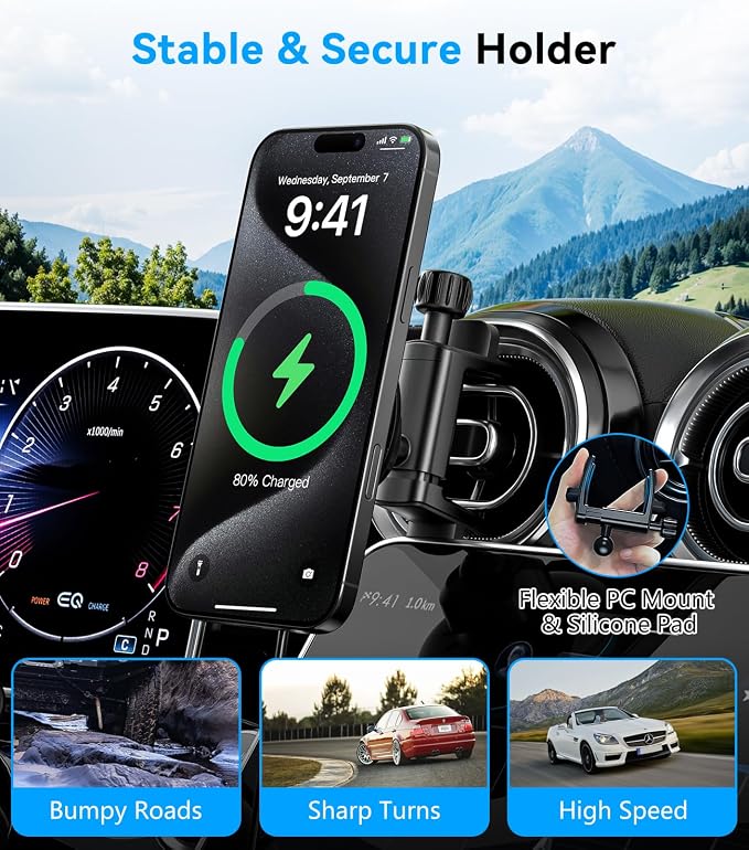 Qi2 Certified 15W Fast Charging Magnetic Wireless Phone Mount for Mercedes Benz A/B/C/E/G/GLA/GLK Car Phone Holder Accessories for MagSafe for iPhone 17 16 15 14 13 12 Pro Max Plus Mini
