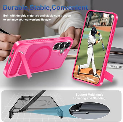 RMOCR for Samsung Galaxy S26+ Plus Case with Screen Protector+Lanyard Wrist Strap,Magnetic Translucent Matte Rugged Slim Phone Cover Built in Invisible Kickstand [Fit for MagSafe],2026 Hot Pink