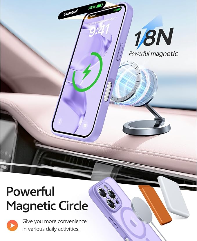 FNTCASE for iPhone 16 Pro Case: [Compatible with Magsafe] Translucent Matte Cases with [Full Camera Protection] [Screen Protector] Military Grade Shockproof Protective Phone Cover - Light Purple