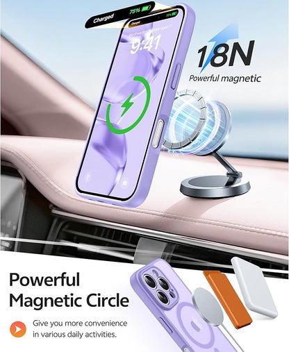 FNTCASE for iPhone 16 Pro Case: [Compatible with Magsafe] Translucent Matte Cases with [Full Camera Protection] [Screen Protector] Military Grade Shockproof Protective Phone Cover - Light Purple