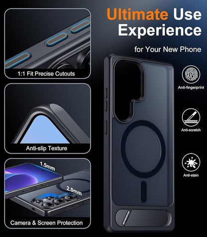 Magnetic for Samsung Galaxy S25 Ultra Case, [Innovate Stand][Military Grade Drop Protection][Non Slip][Translucent Matte] Shockproof Phone Case for Galaxy S25 Ultra 6.9" 2025 -Black