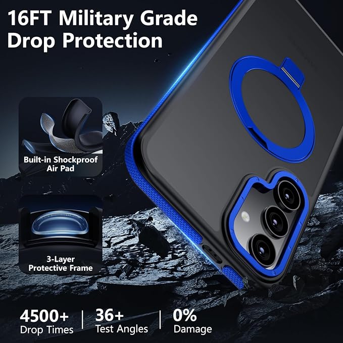 for Samsung Galaxy S25 Case, Magnetic Adjustable Ring Stand [Fit for Magsafe], [Military-Grade Shockproof Protection] Phone Case with Kickstand&Ring Holder (Blue)