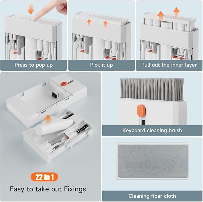 Laptop Cleaning Kit Keyboard Cleaner Brush, 22-in-1 Multi-Function Laptop Cleaner Tool for MacBook, Phone, Headphone, Earbuds, Camera Lens and Other Electronic Device, All-in-one with Upgrade