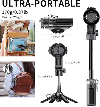 Magnetic Phone Tripod Stand, Portable Mini Selfie Stick for iPhone 16/15/14/13/12 & MagSafe, Aluminum Angle-Adjustable Foldable Strong Magnet Phone Holder, Travel Essentials, Included Metal Ring