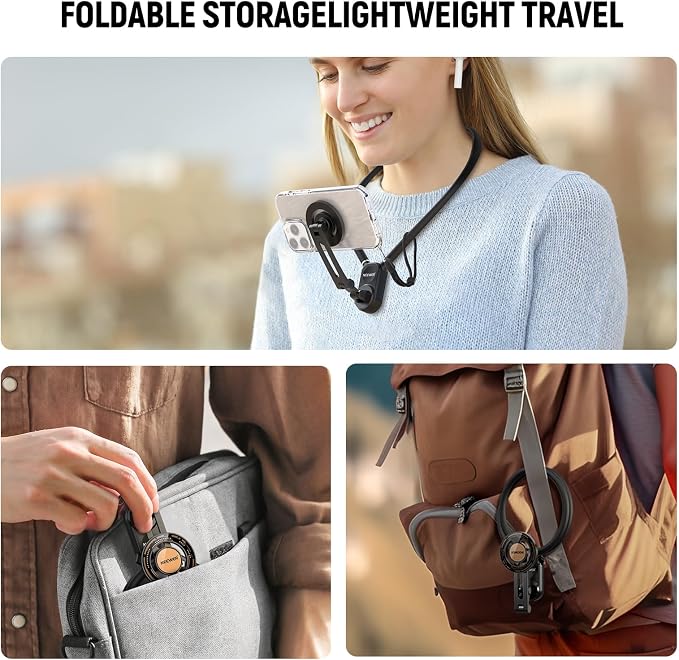 NEEWER Magnetic Neck Holder for Action Camera & Phone, Hands Free Tripod Chest Mount Compatible with GoPro DJI Insta360 Magsafe iPhone Android, Phone Holder for Video Recording POV Vlog, GP16