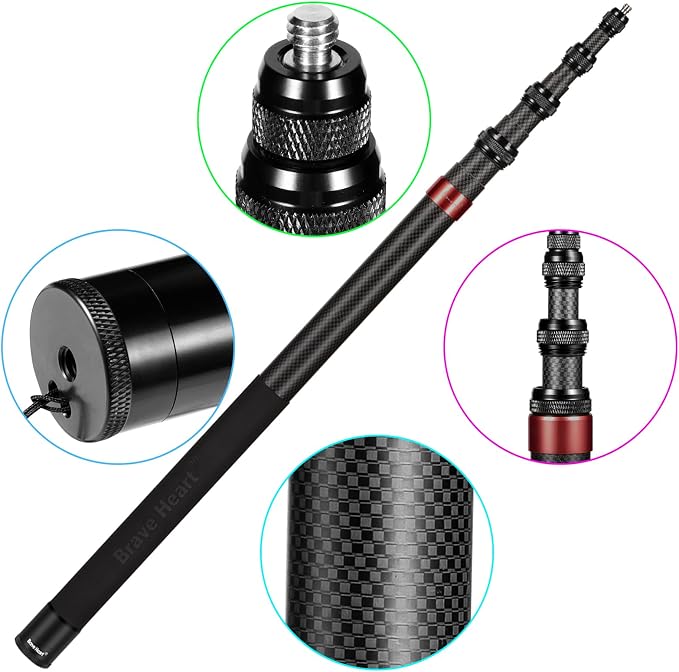 118"/3m, 9.8ft Extended Super Long Invisible Carbon Fiber Selfie Stick for Insta360 X5 X4 X3 ONE X2, R, X, GO 3S 3 2 Action 360 Camera Accessories (17 to 118") (red)