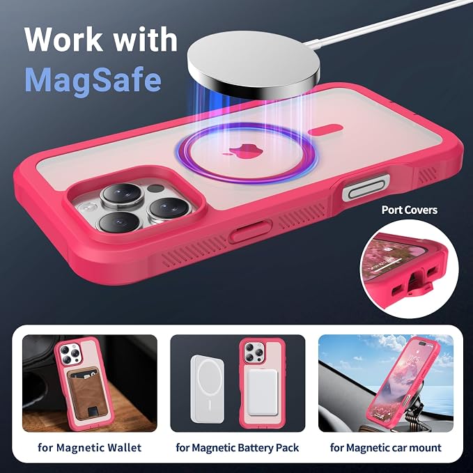 jaroco Magnetic for iPhone 16 Pro Max Case, [Compatible with MagSafe][Military Grade Drop Protection][Heavy Duty Protection][Non-Slip][Shockproof] 2-Layer Durable Bumper Phone Case 6.9''-Rose