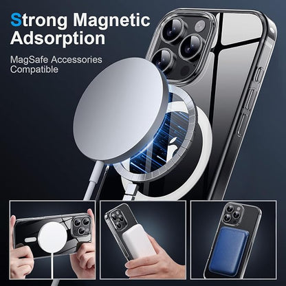Strong Magnetic for iPhone 16 Pro Max case [10Ft Military-Grade Protection] Compatible with MagSafe Shockproof Slim Thin Cover case for iPhone 16 Pro Max 6.9 inch, Translucent