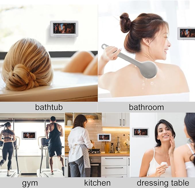 Waterproof Shower Phone Holder - Rotates and Adjustable Angle, Anti-Fog High Sensitivity Cover Mount Box for Smooth Wall Surfaces Where You Need Occasions,Compatible with 4" - 7" Cell Phones