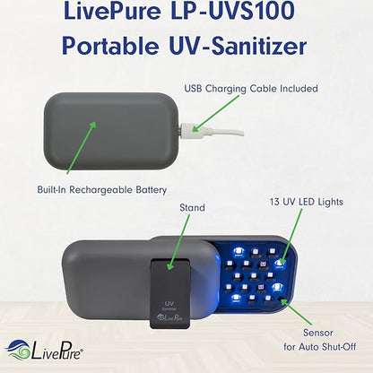 LivePure Handheld UV Light Sanitizer. Portable UV Light for Disinfecting Room, Kitchen, Car, Bathroom, Household Surfaces. Leopard