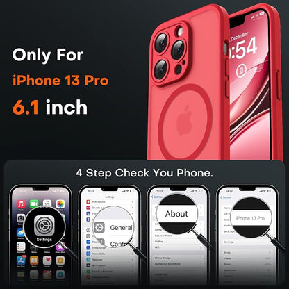 TOCOL for Phone 13 Pro Case, Compatible with Magsafe Charger, Full Camera Protection, Drop Protection, Translucent Matte Phone Case for iPhone 13 Pro 6.1 inch (Red)