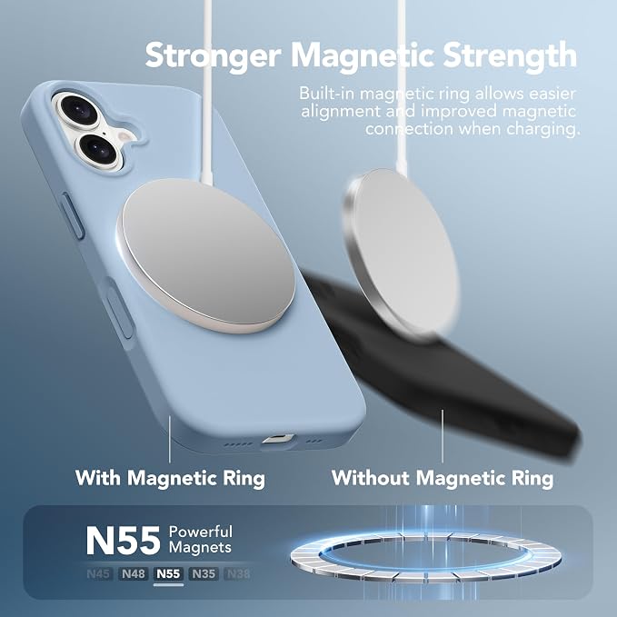 GONEZ Magnetic for iPhone 17 Case, Compatible with MagSafe, [Screen Protector + Camera Lens Protector], Liquid Silicone Anti-Scratch Shockproof Protective Phone Case 6.3 inch, Mist Blue