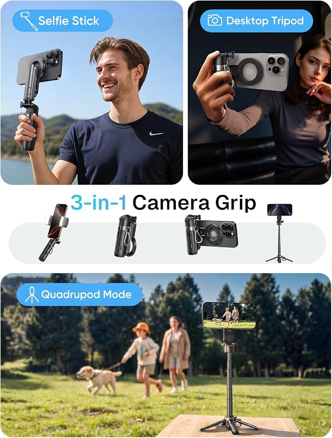 MAGIC JOHN Phone Tripod with 2 Selfie Light, Portable Pocket Size Selfie Stick for iPhone Magsafe, Selfie Stick with Detachable Remote Control for Photograph, Live Streaming, Video Recording