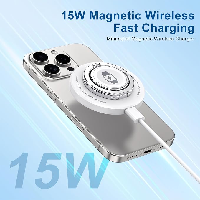 Double Phone Ring Magnetic Charging Holder | Wireless Charging Phone Ring Stand | 3-in-1 Charging Station for Apple Devices | Multi-Device Travel Charger for iPhone, AirPods & Apple Watch (white)